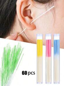 60pcs Ear Piercing Cleaning Sticks, Ear Piercing Cleaning Lines, Ear Care Set, Includes 60/120pcs Ear Piercing Cleaning Lines And Matching Cleaning Sticks With Cleaning Solution, Removes Odor And Dirt, Unisex, Prevents Ear Piercing Clogging - Multicolor - View 1