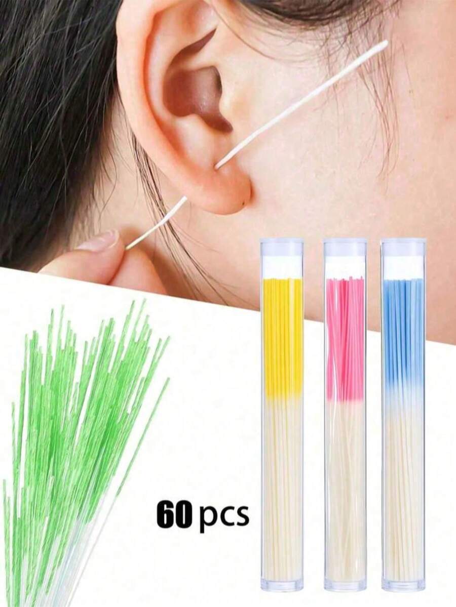 60pcs Ear Piercing Cleaning Sticks, Ear Piercing Cleaning Lines, Ear Care Set, Includes 60/120pcs Ear Piercing Cleaning Lines And Matching Cleaning Sticks With Cleaning Solution, Removes Odor And Dirt, Unisex, Prevents Ear Piercing Clogging - Multicolor - View 1