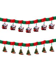 1 Set Christmas Hanging Bunting, Holiday Scene Decoration, Paper Garland Hanging Decor, Christmas Paper Garland Party Window Christmas Tree Santa Claus Honeycomb Paper Garland Hanging Decor Background Wall Decoration - Multi-color - View 11