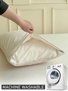 1pc Khaki Floral Tufted Bed Pillowcase, Pastoral Vintage Chic Polyester Decorative Pillow Cover Suitable For All Seasons, Decorative Long Pillowcase, Machine Washable, No Filling - Khaki - View 7
