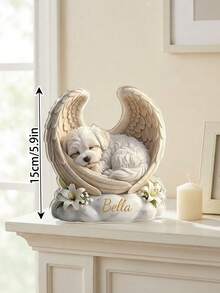 1pc Customized Name Sleeping Dog Angel Wings Acrylic Plaque, Personalized Pet Name Lily Flower Desktop Ornament, Pet Memorial Keepsake, Angel Puppy Home Decor, Pet Remembrance, Pet Owner/Dog Lover's Dog Funeral Gift, Guardian Angel Puppy - Multicolor - View 3