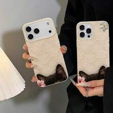 1pc TPU Material Soft Lace Hibiscus Flower Tortoiseshell Cat Pattern Phone Case Suitable For IPhone 17 Pro Max/17/16 Pro Max/15/13/12/11/ S20 FE/A15/S24/A55/ Note 11/Note 12/Note 13 Pro Full Coverage Anti-Drop Soft Shell Phone Protective Cover - White - View 6