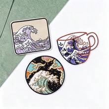 3入日式神奈川大浪熨燙貼布繡章，波浪海洋刺繡貼片，適用衣物貼紙DIY裝飾徽章 - 多色 - 查看 2