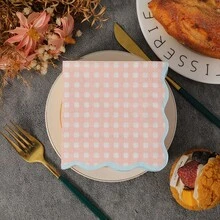 20pcs Macaron Color Wavy Edge Plaid Napkins, Suitable For Birthday Party, Bachelorette Party, Bridal Shower, Cute Theme Party, Wedding Dessert Table, Small Garden Party - Multicolor - View 5