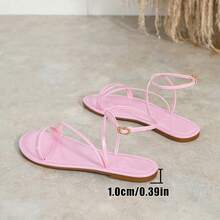 Women's Fashionable Comfortable Round Toe Open Toe Cross Strap Flat Sandals With Single Buckle Strap, Casual Versatile For Spring And Summer - Baby Pink - View 9