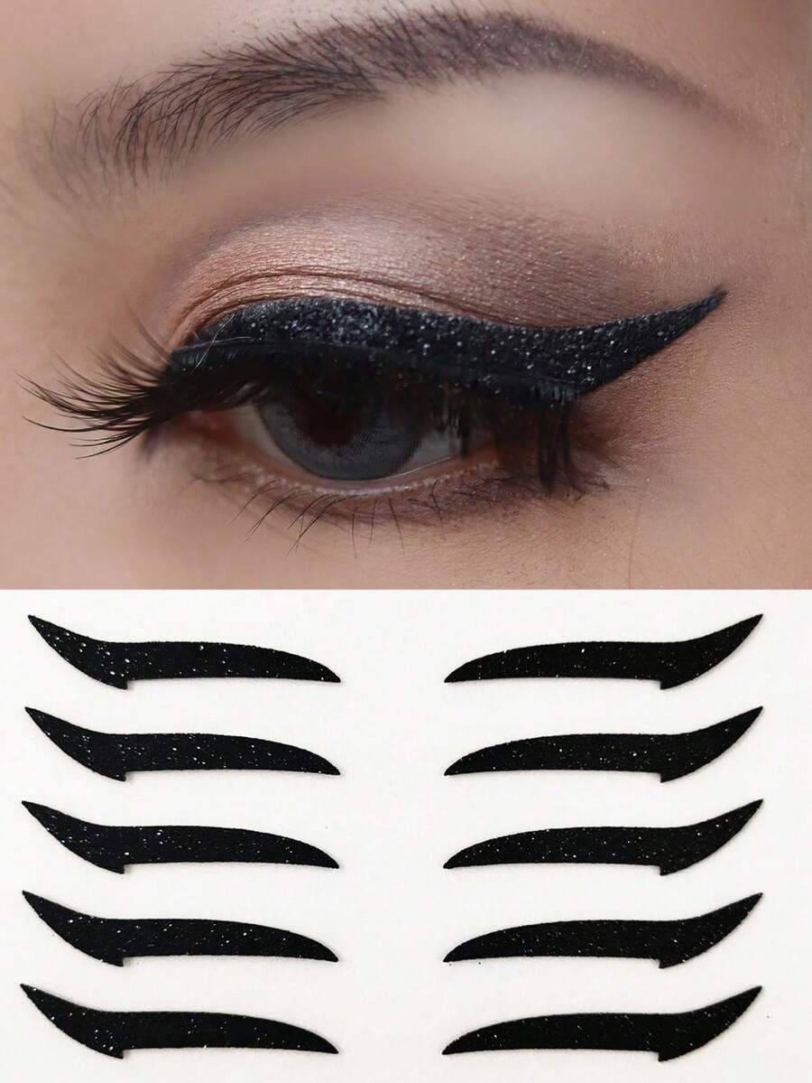 2 peças/8 pares Adesivos de Tatuagem de Delineador, Adesivos de Tatuagem com Impressão de Delineador, Adesivos de Delineador, Adesivos de Delineador Finos Dourados e Pretos, Fáceis de Aplicar e Remover, 4 Pares de Adesivos de Tatuagem de Maquiagem Esfumaçada para Mulheres, Adesivos de Delineador, À Prova d'Água, Realistas, Duráveis, Fáceis de Usar, Adequados para Maquiagem e Festas, Essencial para Volta às Aulas, Fantasia de Halloween - Multicolorido - Visão 1
