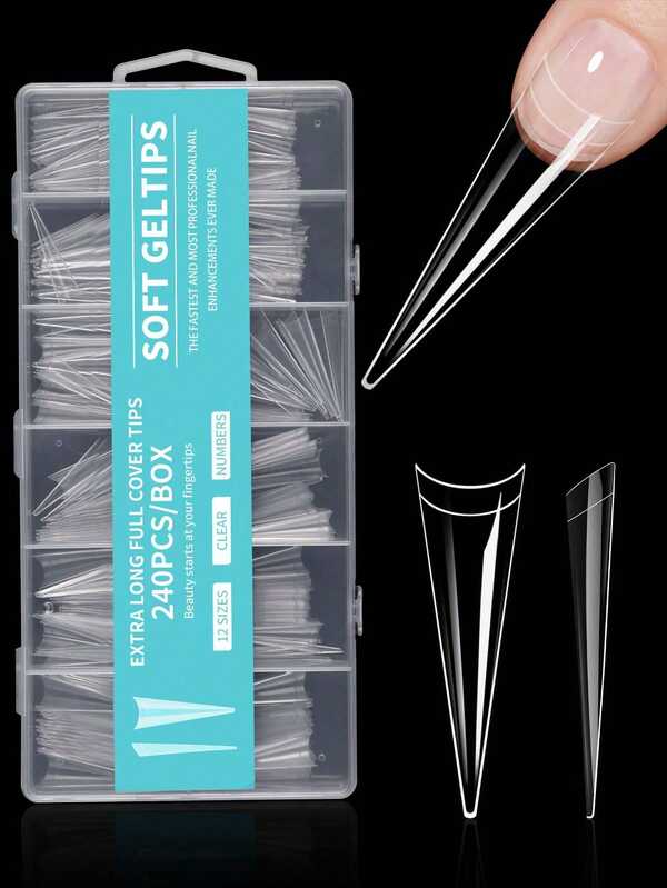 Extra Large Fake Nails, Ultra Long Pointed Press-On Acrylic Nail Tips, French Half-Cover Matte Gel Nail Tips, Nail Capsules, Nail Art Supplies, DIY Nail Extension Tools For Women And Girls