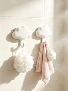 Ins Cream Style 3D Cloud No-Drill Wall Hook, Traceless Adhesive Wall Hanging Hook, Creative White Cloud Design Entryway Key & Bag Storage Rack, Bathroom Towel Wall Mount Decorative Adhesive Hook - View 5