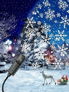 Realistic Snowflake Effect Light, 360° Rotating USB Powered Winter Atmosphere Lamp For Bedroom, Living Room, Christmas Party And Holiday Home Decor - Black - View 3