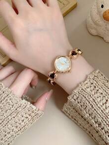 1pc Women's Gold/Green Watch, Minimalist New Small Dial, Elegant Fashion Versatile, Quartz Watch, Suitable For Daily Wear - Gold - View 5
