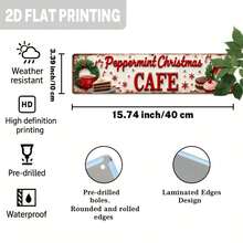 2D Flat Vintage Mint Christmas Cafe Metal Sign, 1pc, Holiday Atmosphere. Christmas Decoration Wall Decor, Suitable For Kitchen, Home, Living Room, Decorative Sign, 3.93X15.74 Inches - A - View 3
