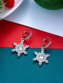 1 par de pendientes de copo de nieve con strass navideños, joyería romántica para mujeres - Multicolor - Ver 3