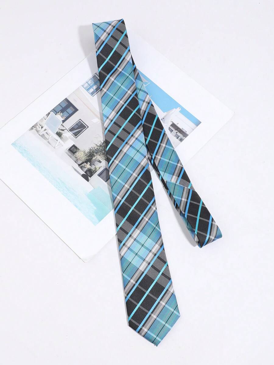 1PC Men's Fashion Versatile Striped Plaid Pattern Tie Suitable For Daily Wear, Shopping, Banquet, Party, Business, Dating - Multicolor - View 1