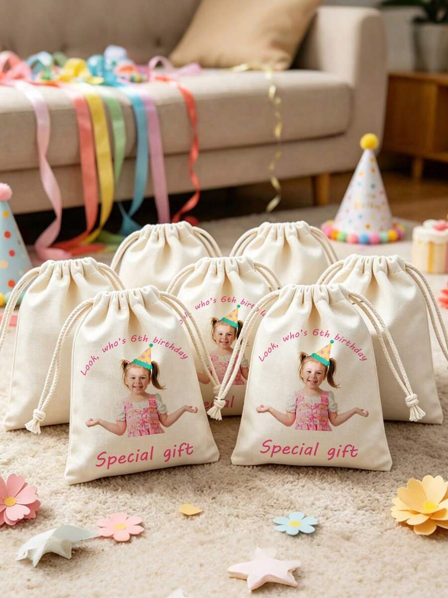 Personalized Custom Canvas Drawstring Bags, Custom Pattern & Text, Jewelry & Cosmetic Storage Bags, Gift Packaging Bags, Canvas Bags, Personalized Name Packaging Bags, Coin Pouches, Personalized Jewelry Bags, Crystal Pouches, Holiday & Birthday Party Favor Packaging Bags, Wedding Party Favor Packaging, Gift Bags, Christmas & Halloween, Storage Bags, Drawstring Bags, Easy To Carry - Beige - View 1