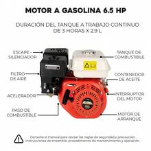 Motor de gasolina de 6.5 hp, cuatro tiempos, 2.9 litros, arranque manual, hasta 3 horas de trabajo continuo, Adir 12640. - A - Ver 5
