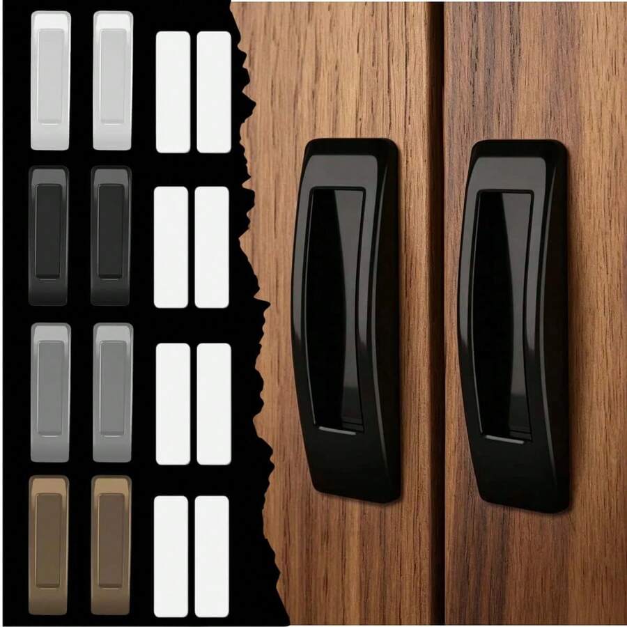 2pcs Self-Adhesive Door Handle, Drill-Free Cabinet Drawer Pull, Adhesive Window Glass Sliding Door Knob, Furniture Hardware Accessory For Home Kitchen Wardrobe - New Pull-out - View 1