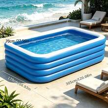 1pc Giant Thickened PVC Inflatable Swimming Pool, Extra Large Portable Foldable Easy-To-Assemble Water Play Pool, Suitable For Summer Home Garden, Backyard, Patio Outdoor Cooling Pool, Blue And White - Multicolor - View 8