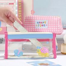 Triangle Star Grid Detachable Transparent Pencil Case, Girly Sticker Large Capacity Student Pencil Pouch, Canvas Visible Stationery Storage Bag For Middle And High School - Multicolor - View 11
