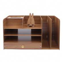 Schreibtisch Organizer | Briefablage | Dokumentenhalter | Holz Schreibtisch Organizer mit Schubladen | Multifunktionaler A4 Organizer | Schubladenbox | Kirsche | büro Organizer | ablagefächer - Kirschholzfarbe - Übersicht 5