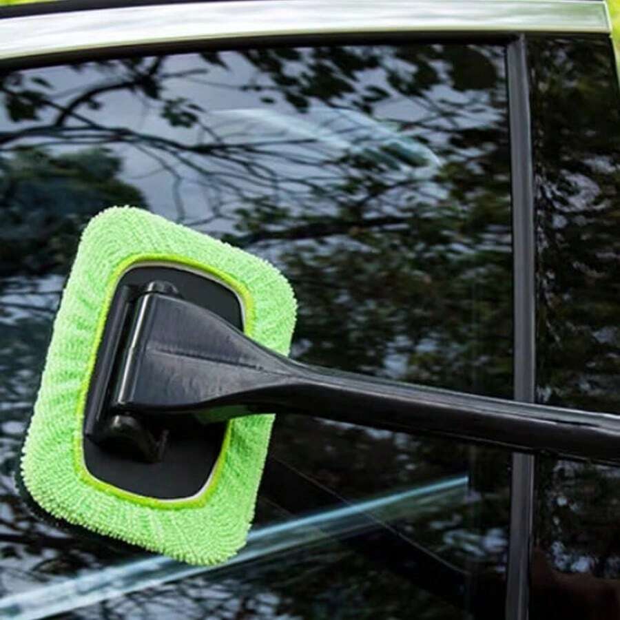 3pcs Car Cleaning Tool Set 1 Handle + 2 Replacement Cloths, Windshield Cleaning Tool, Reusable Cloth Pad (Random Color), Car Interior Window Cleaning Stick, Car Wiper Brush, For Cleaning Dust And Stains, Holiday Supplies, Car Tools - A - View 1