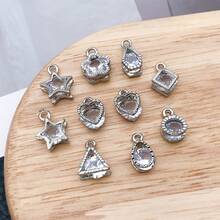 5/10pcs Minimalist Open Frame Geometric Rhinestone Dangle Charms Star Heart Floral Crystal Jewelry Findings For Earrings Bracelets Necklaces - Silver - View 3