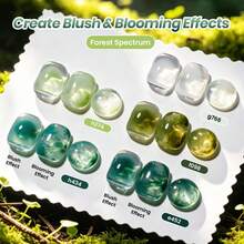 Beetles 5 Colors Green Gel Polish Set, Forest Spectrum 5 Green Jelly Gel Polish With Blooming Gel, Dotting Pen, Marble Nail Art, Soak Off UV LED - 5 Colors with Blooming Gel - 查看 1