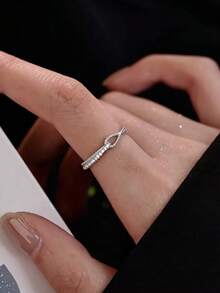 5pcs Fashion Minimalist Cubic Zirconia Multi-Element Open Ring Set Suitable For Women's Daily Wear And Gatherings (Gift Box Not Included) - Silver - View 6