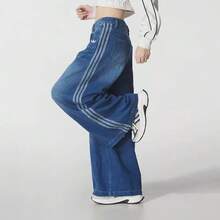 Adidas Three-Leaf Clover Women's Wide-Leg Jeans Loose Slimming Casual Pants - Denim Indigo - View 3