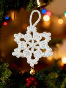 5pcs Handmade Crochet Snowflake Ornaments, Christmas Tree Decorations, Christmas Theme Hanging Decor, Holiday Home Decor, Car Hanging Accessories, Mini Christmas Decorations, Mini Pendants - Multicolor - View 5