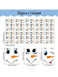 30pcs/1sheet Snowman Face Sticker Set, Reusable PVC Stickers, Suitable For Winter And Christmas Holiday Decoration, Fridge Magnets, Party Gift Wrapping, Notebooks, Water Bottles And Other Holiday Home Decor - Multicolor - View 11