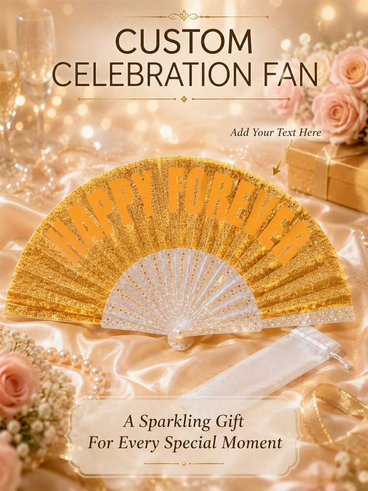 Custom Glitter Folding Hand Fan, Elegant Portable Handheld Fan, Glitter Folding Fan,For Music Festivals, Weddings, Parties, Performance Decoration - Multicolor - View 3