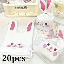 20pcs Rabbit Ear Gift Bags, Featuring Rabbit Ear Shape And Lively Eye Design, Suitable For Graduation Season, Birthday Party And Other Occasions As Gifts, Also For Bulk Packaging, Applicable For Daily Home Use - Smiling Big-eared Rabbit Candy Bag - View 3