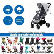 Universal Stroller Rain Cover - Waterproof & Windproof Travel Weather Shield, Thick & Durable, Dust & Snow Proof, Breathable Mesh For Clear View - Black Edge-transparent Frosted Rain Cover - View 4