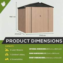 YODOLLA Outdoor Metal Tool Shed 215 * 215 * 196 Cm With Lockable Doors | Metal Garden & Terrace Storage Shed - Grey - View 3