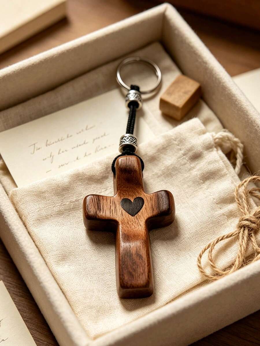 Black Walnut Thumb Cross, Wooden Heart-Shaped Cross, Bag Charm, Cross Keychain, Minimalist Wooden Handheld Cross, Inspirational Small Wooden Cross Gift, Handheld Pocket Cross, Suitable For Students, Women, Men, Family, Home And Office Decor, Inspirational Gift And Decorative Plaque, Multi-Functional, Highly Decorative, Reusable, Religious Gift, Stress Relief, Church Gift, Easter Gift, Back To School Teacher's Day Gift - One Size - View 1