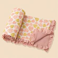 1 pieza Manta de bebé, estampado floral con borde de volantes, tela suave y fina, nueva llegada de primavera/verano, artículo esencial diario para bebés - Multicolor - Ver 14