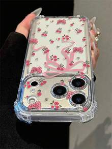 Fashion Floral Pattern Cute Transparent Shockproof Phone Case, Bow Design, Simple Spring Versatile, Suitable For Daily Use, Raised Edge Anti-Scratch Protective Cover, Compatible With IPhone17/17Pro/17ProMax/16/16Pro/16ProMax/15/15Pro/15ProMax/14/13/12/11 - Pink - View 5