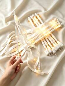 10pcs Wedding Wands With Ribbons, 3 Color Flashing Functions, Glowing LED Silk Fairy Wands, Lace Wands With Bells, Suitable For Wedding Reception, Graduation Ceremony, New Year's Eve, Birthday Party (Warm White) - Fairy Wand - View 12