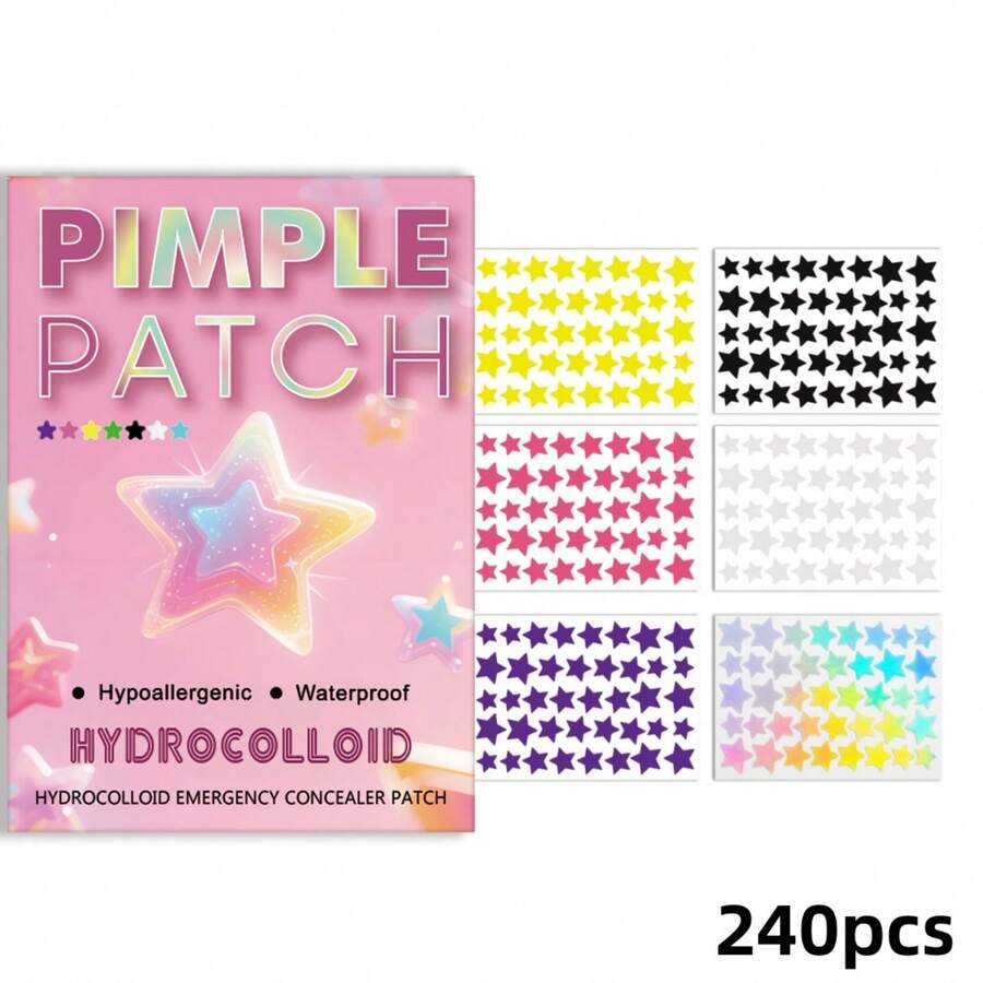 240pcs Star Pimple Patches For Face Hydrocolloid, Absorbing Cover, Tea Tree, Hydrocolloid Acne Patch, Cute Star Pimple - Star - View 1