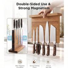 Magnetic Block, Acacia Wood Countertop Magnetic Holder Double-Sided - Holds Up To 12 Knives Metal Kitchen Tools, Brown - Multicolor - View 3
