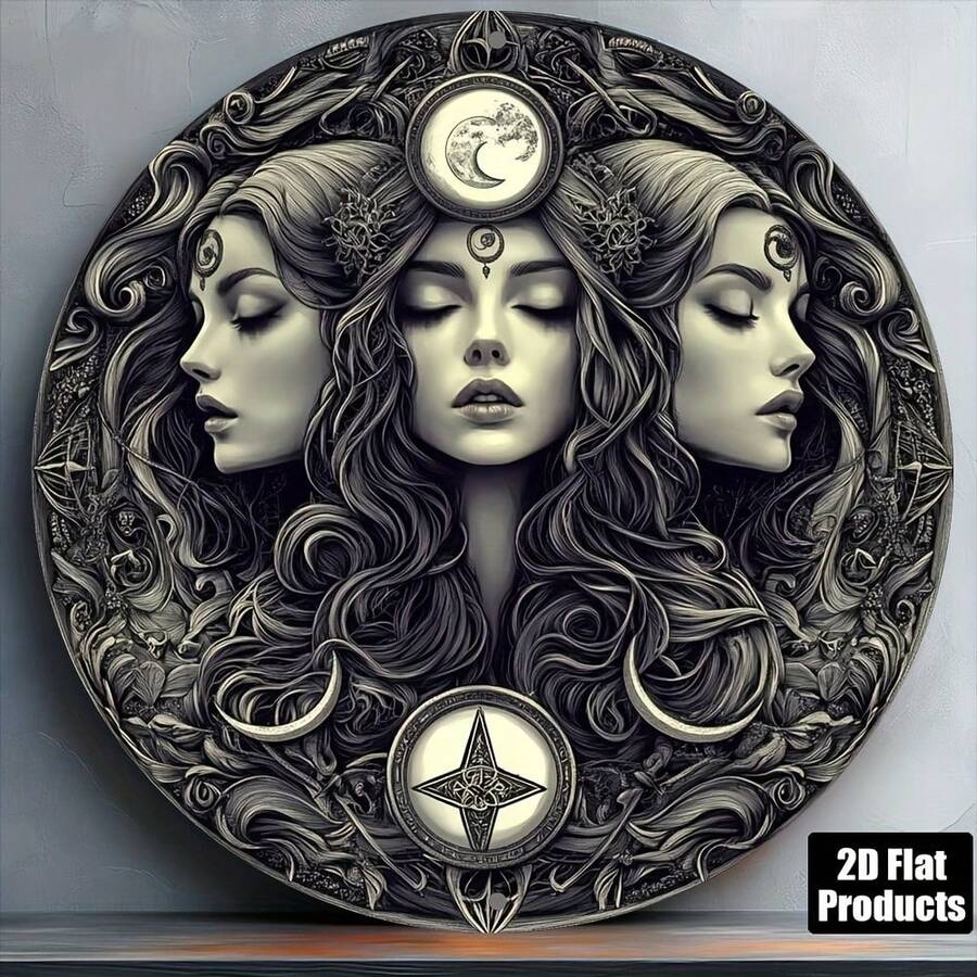 2D Flat, 1pc Iron Printed Flat Design 8 Inch, Hecate Witch Theme, Home Decor, Suitable For Bar Kitchen Cafe Home Room Office Decoration, Holiday Gift, Halloween, Pre-Drilled Holes, Style As Shown In Size Chart - Multicolor - View 1