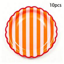 10/20/50pcs Orange Pink Wavy Edge Paper Plates (7/9 Inch); Orange Pink Striped With Magenta Wavy Edge Disposable Plates; Decorative Dessert Plates, Suitable For Weddings, Birthday Parties, Halloween And Thanksgiving - Orange and Pink Stripes - View 9