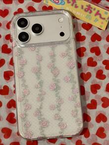 Ins韓系鍍金玫瑰鐵藝圖案手機殼，適用於Apple 17 Pro Max、16 Pro、15、14、13、17、18、18 Pro Max，附掛繩，氣囊雙層全包防摔保護殼，女款 - 無色 - 查看 2