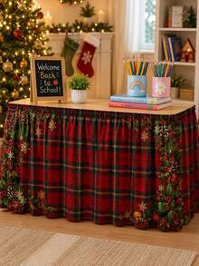1 Stück Weihnachtskarierte Tischdecke, klassische rechteckige Tischkante aus Polyester mit Karomuster, Stechpalmenbeeren- und Weihnachtskugel-Muster, geeignet für Küchendekoration, Hochzeit, Heimdekoration, Raumdekoration, Klassenzimmerdekoration und Weihnachtsdekoration - Verschiedenfarbig - Übersicht 7