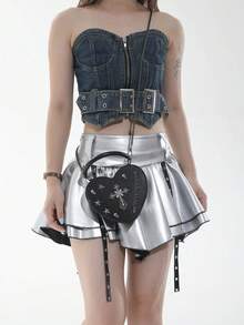 Women's Halloween Gothic Heart Mini Crossbody Bag, Y2K Punk Cross Skull Chain Handbag, Alt Style Party Evening Shoulder Bag - Black - View 7