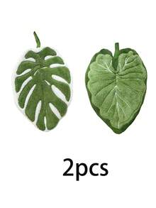 2pcs Leaf Shaped Hand Towels, Super Absorbent, Soft & Fluffy, Hook Design, Bohemian Style Home Decor, Easy To Clean, Reusable, Kitchen & Bathroom Use, Lint-Free Quick Dry, Lightweight & Durable, Back To School Tropical Style Home Cleaning Accessories - Multicolor - View 12