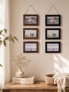 Vintage Modern Minimalist Rechargeable Photo Frame Collage Inch Natural Jute Rope 2pcs Set Multi-Grid Photo Frame, Empty Wooden Photo Frame Decor, Suitable For Home Bedroom And Living Room - Multicolor - View 12