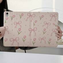 1pc Cute Pink Bow Tulip Little Heart All‑Over Print Book Style Protective Tablet Case,Multi-Angle Magnetic Stand Cover With Auto Sleep/Wake, Compatible With IPad,Compatible With SAMSUNG,Compatible With XIAOMI Pad 5/6/7,Compatible With Oppo Pad,Compatible With Huawei Matepad,Compatible With Vivo Pad,Compatible With Honor Pad,Compatible With Lenovo Xiaoxin Pad - Multicolor - View 1