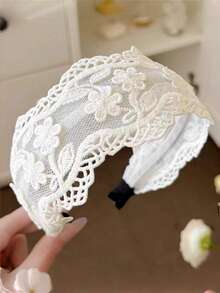 1件/2件裝 花卉蕾絲寬版髮箍，鏤空花朵刺繡網紗髮箍，復古波浪蕾絲防滑髮帶，優雅日常女性髮飾 - 彩色 - 查看 8