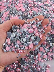 3-10mm Mixed Pearl Resin Rhinestones, Flat Back Pearl Rhinestones, Suitable For Phone Cases, DIY Jewelry, Handmade Accessories, Clothing Decoration And Other Crafts; Can Decorate Makeup Mirrors, Water Cups, Phone Cases, Craft Ornaments, Shoes And Other Items - White - View 3